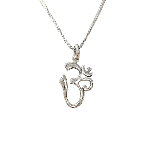 Calligraphy Style Om (Aum) Pendant in Sterling Silver on 18