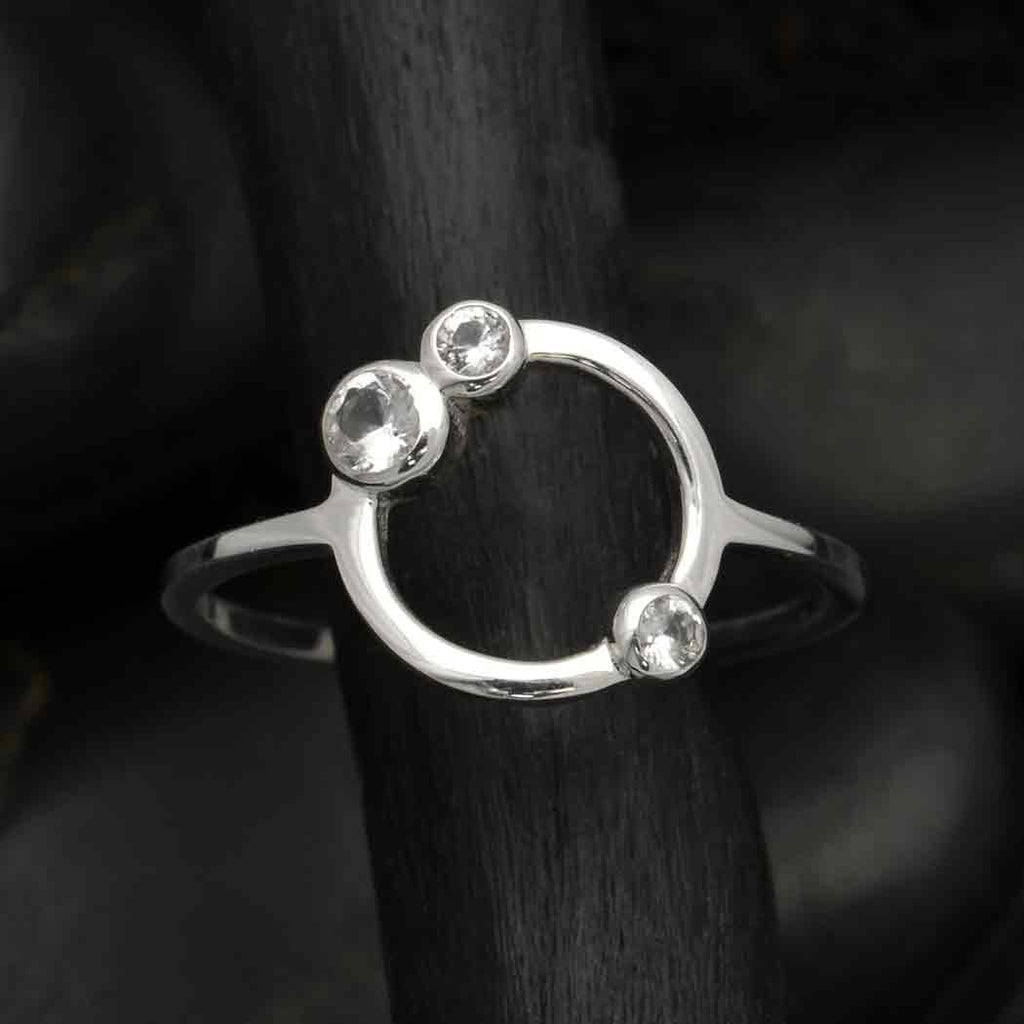 Sterling Silver Circle Ring with Clear Nano Gems