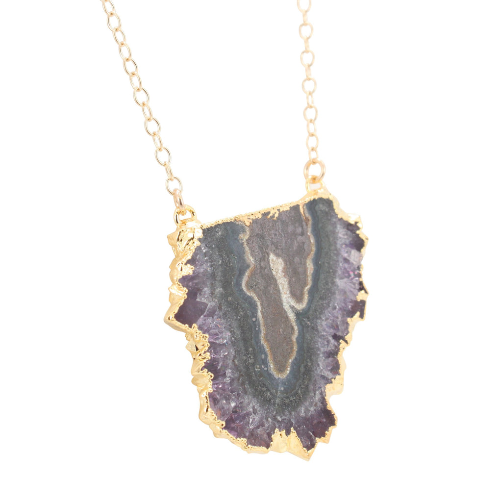 Amethyst Stalactite Gemstone Necklace on a 22 Inch Chain