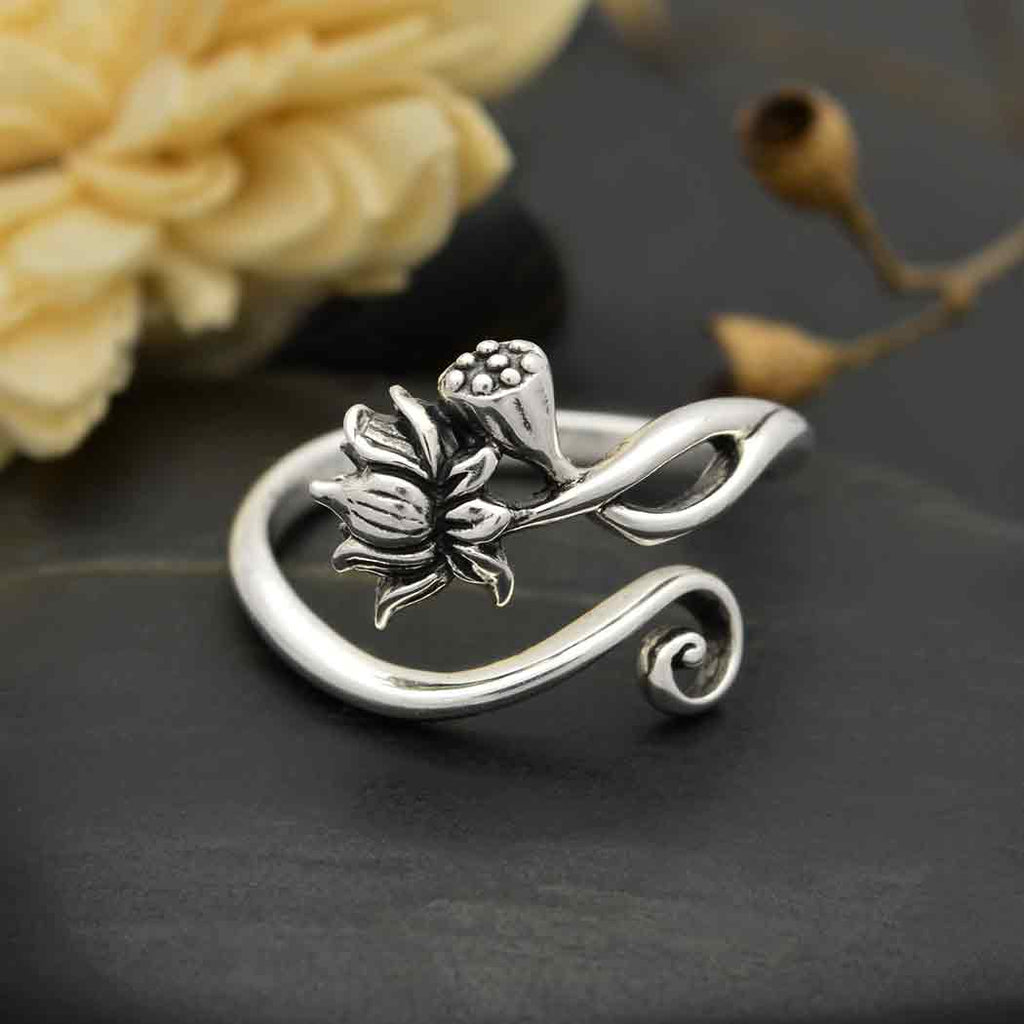 Silver Adjustable Lotus Ring