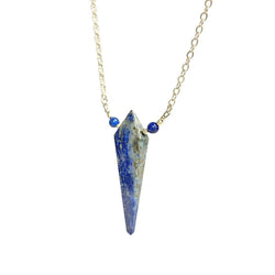 Limited Edition Lapis Kite Shape Gemstone Focal Pendant Necklace in Sterling Silver Adjustable 26