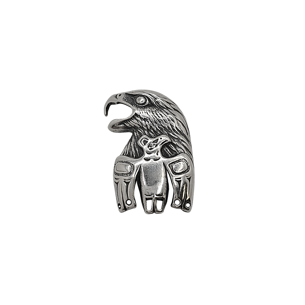 Mens Tribal Eagle Totem Necklace in Sterling Silver on a 1.8mm Box Chain