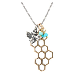 Honeycomb Bee Necklace with Turquoise