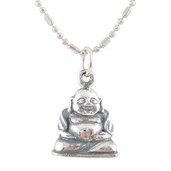 Small Sitting Laughing Buddha Pendant in Sterling Silver
