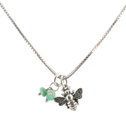 Tiny Honey Bee Necklace with Chrysoprase Gemstones