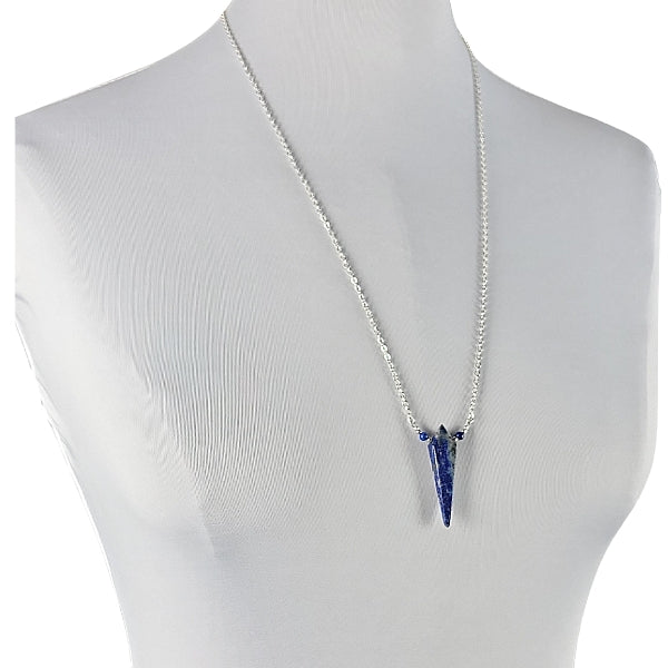 Limited Edition Lapis Kite Shape Gemstone Focal Pendant Necklace in Sterling Silver Adjustable 26