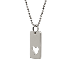 Cut Out Heart Tag Charm Pendant Necklace in Sterling Silver 18