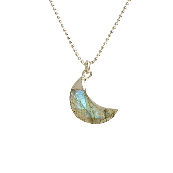 Crescent Moon Gemstone Necklace in Sterling Silver, 12 Stone Choice