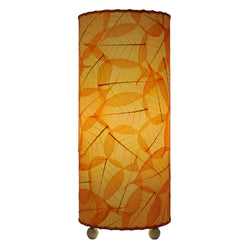 Banyan Table Lamp - Handmade from Fossilized Banyan Leaves, Orange