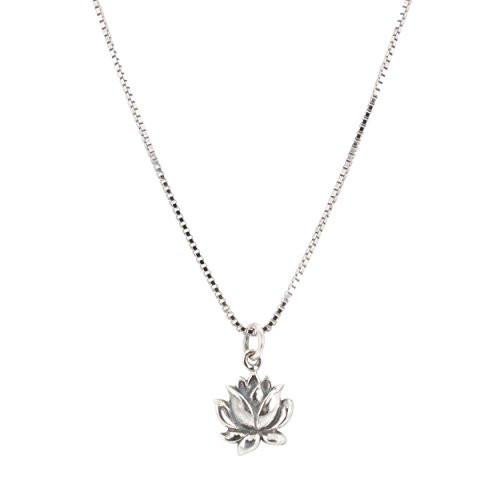 Small Lotus Necklace in Sterling Silver 16 or 18 Inch | Om