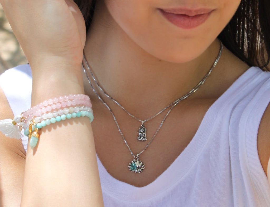 Apatite Lotus Necklace in Sterling Silver, 18