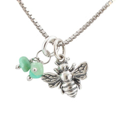 Tiny Honey Bee Necklace with Chrysoprase Gemstones