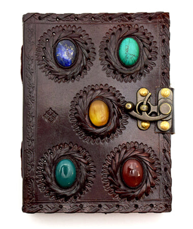 thumbnail image 2 of Embossed Handmade Leather Blue Stone Unlined Journal Travel Diary Notebook | Seychelles 2 of 11