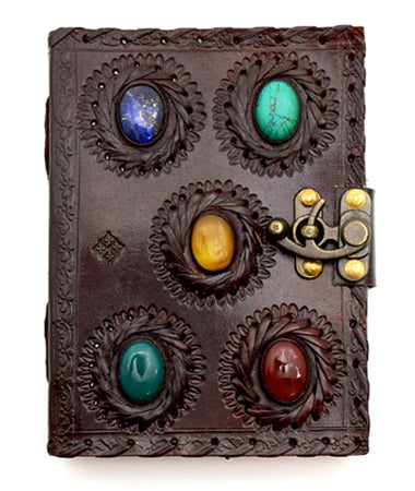 Leather Embossed Journal with 5 Big Stones