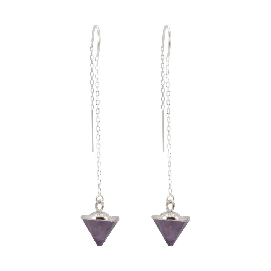 Gemstone Spike Threader Earrings in Silver