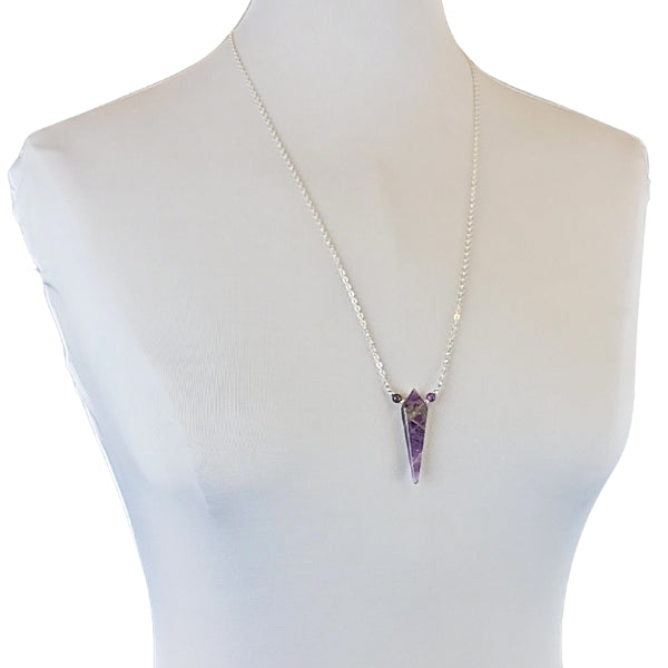 Limited Edition Amethyst Kite Shape Gemstone Focal Pendant Necklace in Sterling Silver Adjustable 26