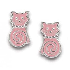 Tiny Enamel Swirl Tail Cat Post Earrings in Sterling Silver
