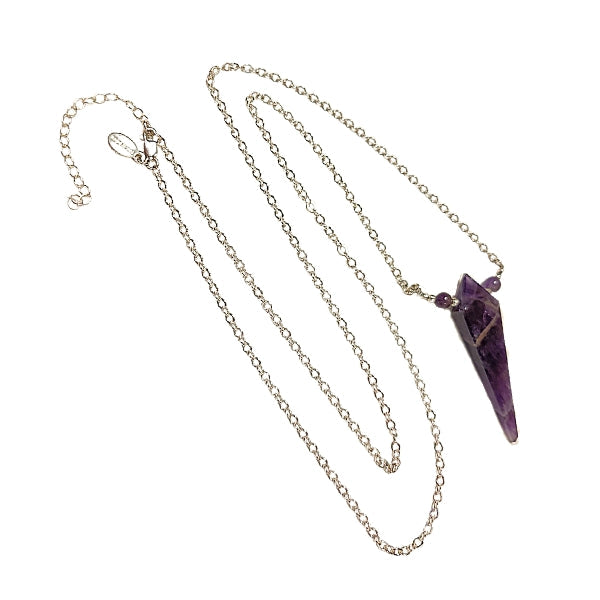 Limited Edition Amethyst Kite Shape Gemstone Focal Pendant Necklace in Sterling Silver Adjustable 26
