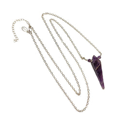 Limited Edition Amethyst Kite Shape Gemstone Focal Pendant Necklace in Sterling Silver Adjustable 26