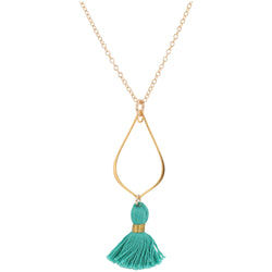 Gold Lotus Petal Tassel Necklace, Teal
