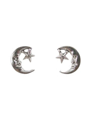 Tiny Man in the Moon and Star Stud Earrings in Sterling Silver