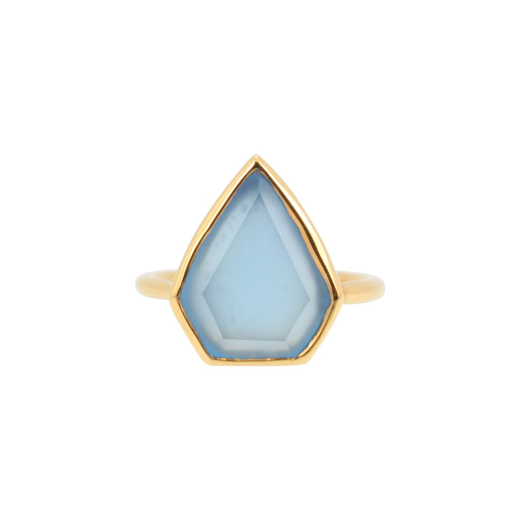 Geometric Blue Chalcedony Gemstone Ring in Gold