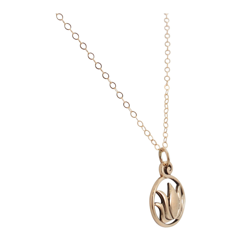 Bronze Round Cut Out Lotus Flower Necklace, 16