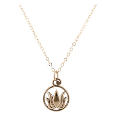 Bronze Round Cut Out Lotus Flower Necklace, 16