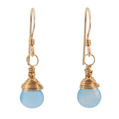 Small Blue Chalcedony Gemstone Earrings in Gold or Silver