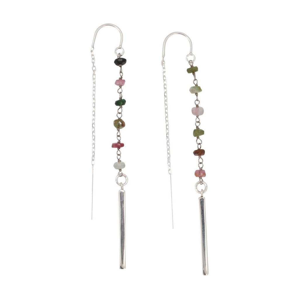 Tourmaline Threader Earrings with Silver Bars
