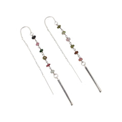 Tourmaline Threader Earrings with Silver Bars