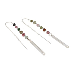 Tourmaline Threader Earrings with Silver Bars