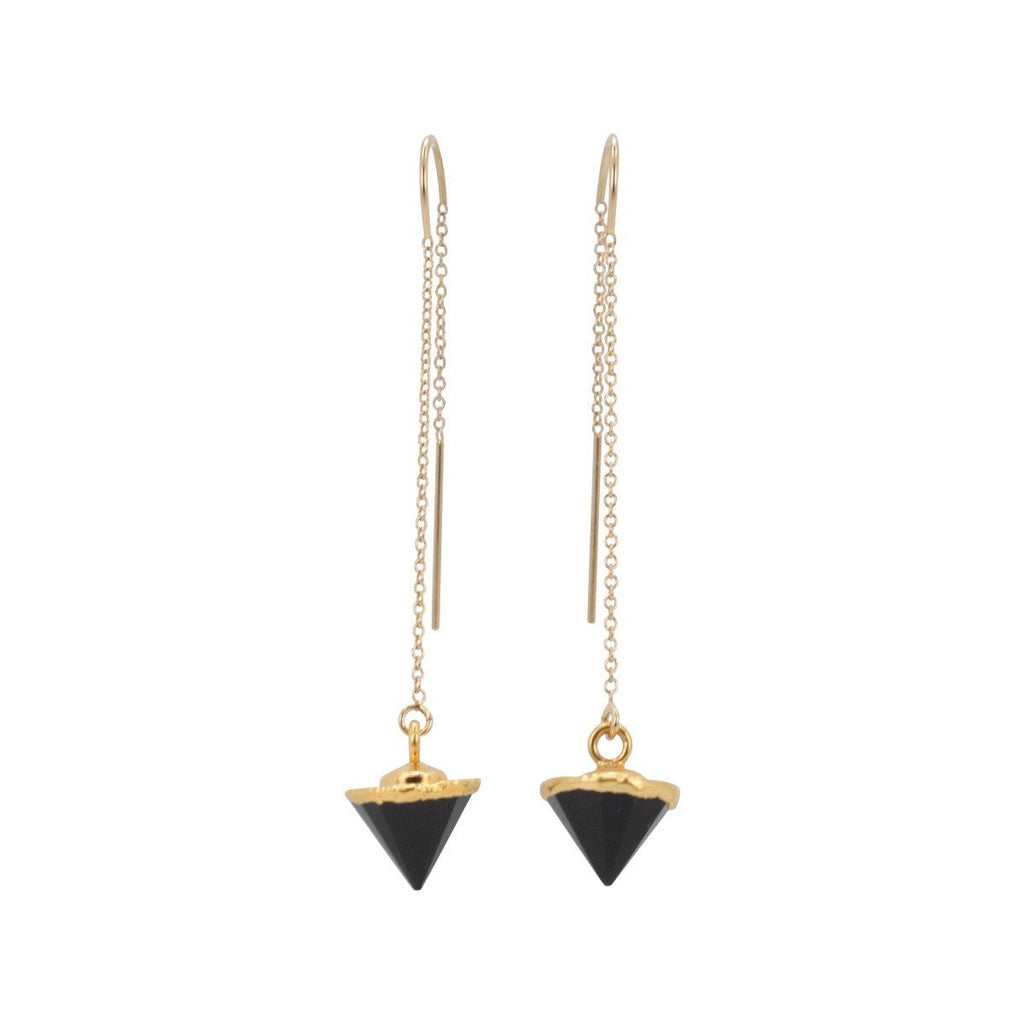 Gemstone Spike Gold Threader Dangle Earrings
