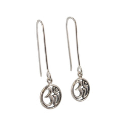 Long Dangle Om Earrings in Sterling Silver