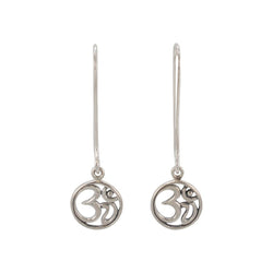 Long Dangle Om Earrings in Sterling Silver