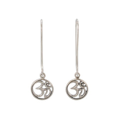 Long Dangle Om Earrings in Sterling Silver
