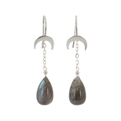 Crescent Moon and Labradorite Dangle Earrings