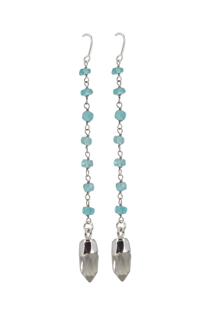 Apatite and Clear Quartz Threader Dangle Earrings