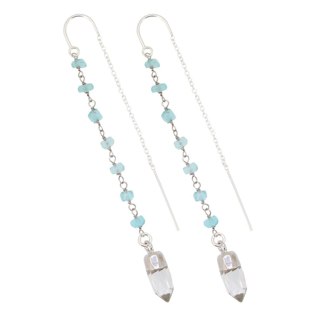 Apatite and Clear Quartz Threader Dangle Earrings