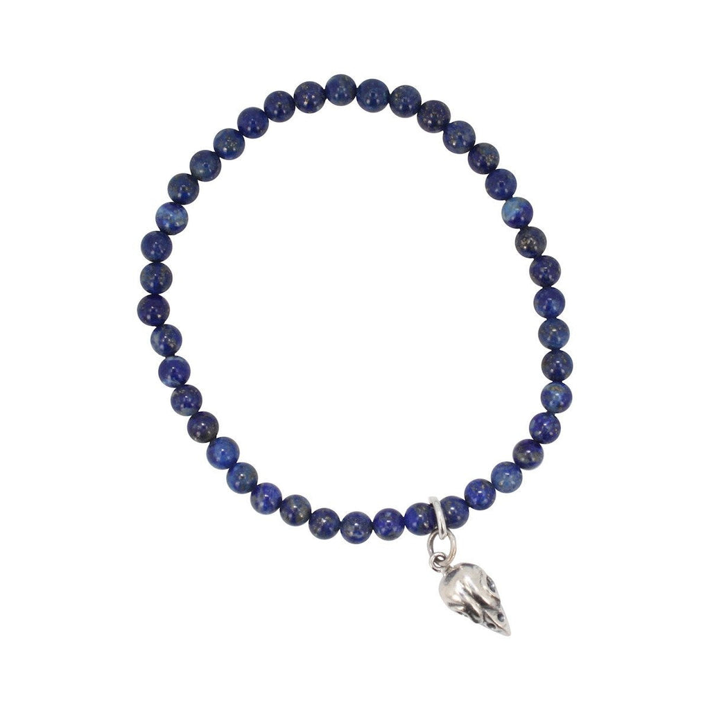 Lapis Stretch Bracelet With Bird Skull Charm - 4mm, 6