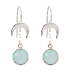 Crescent Moon and Aqua Chalcedony Dangle Earrings