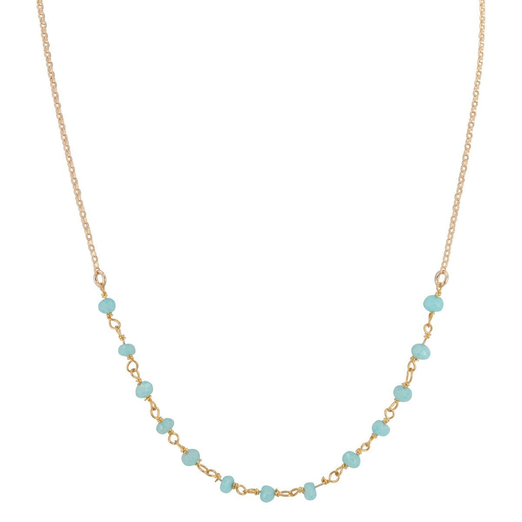 Delicate Aqua Chalcedony Gemstone Necklace on Gold Filled Chain