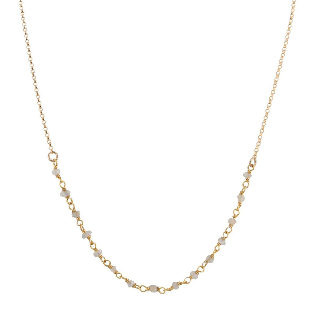 Delicate 3mm Moonstone Gemstone Necklace on Gold Filled Chain