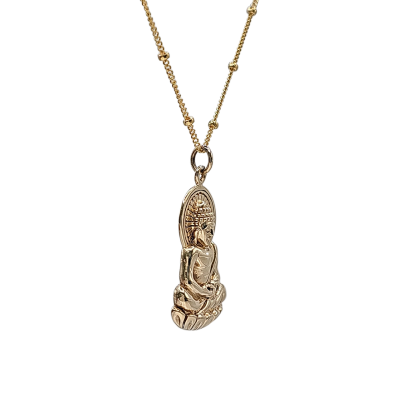 Detailed Sitting Young Buddha Necklace in Bronze on 20