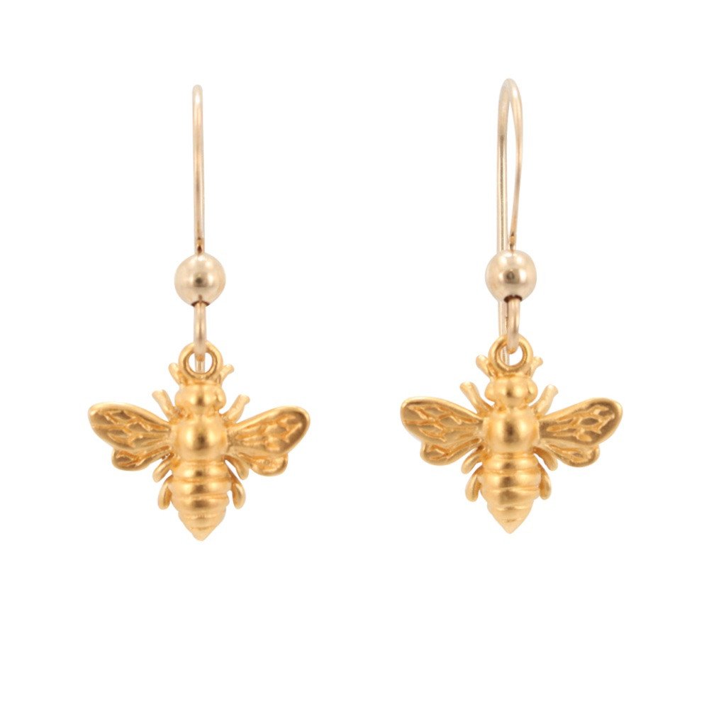 Tiny Gold Honey Bee Dangle Earrings