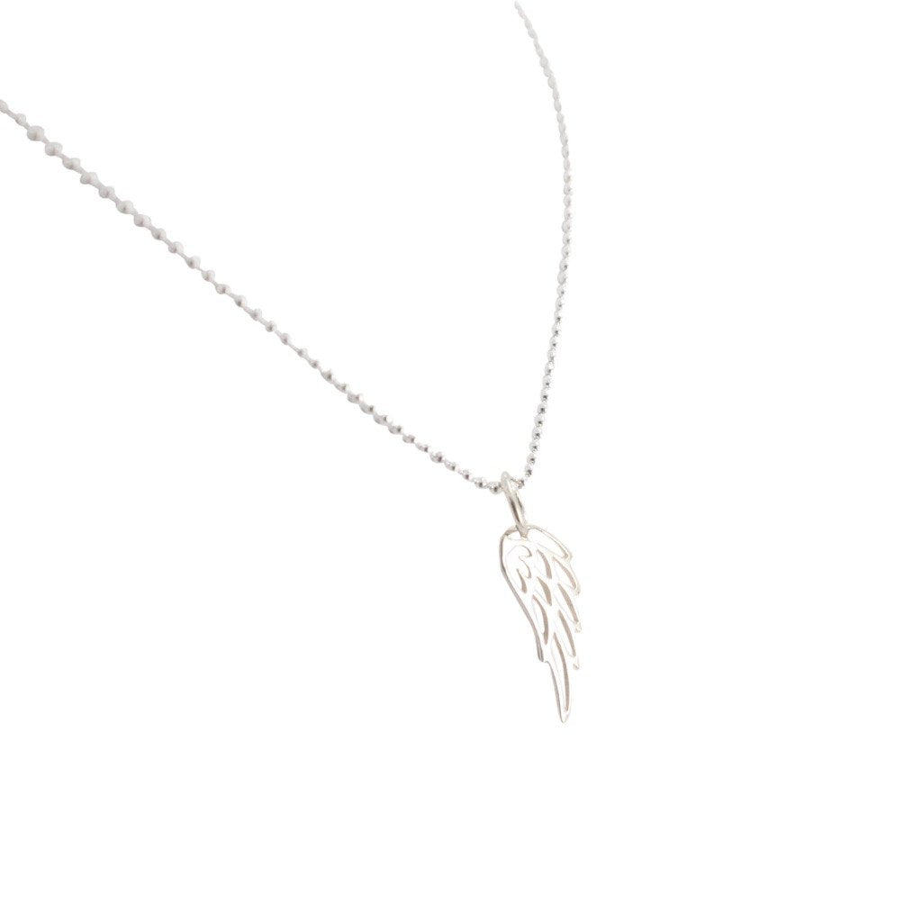 Detailed Mini Sterling Silver Angel Wing Necklace