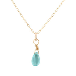 Dainty Throat Chakra Necklace with Light Apatite Briolette on Gold Filled Chain