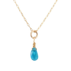 Dainty Throat Chakra Necklace with Dark Apatite Briolette on Gold Filled Chain