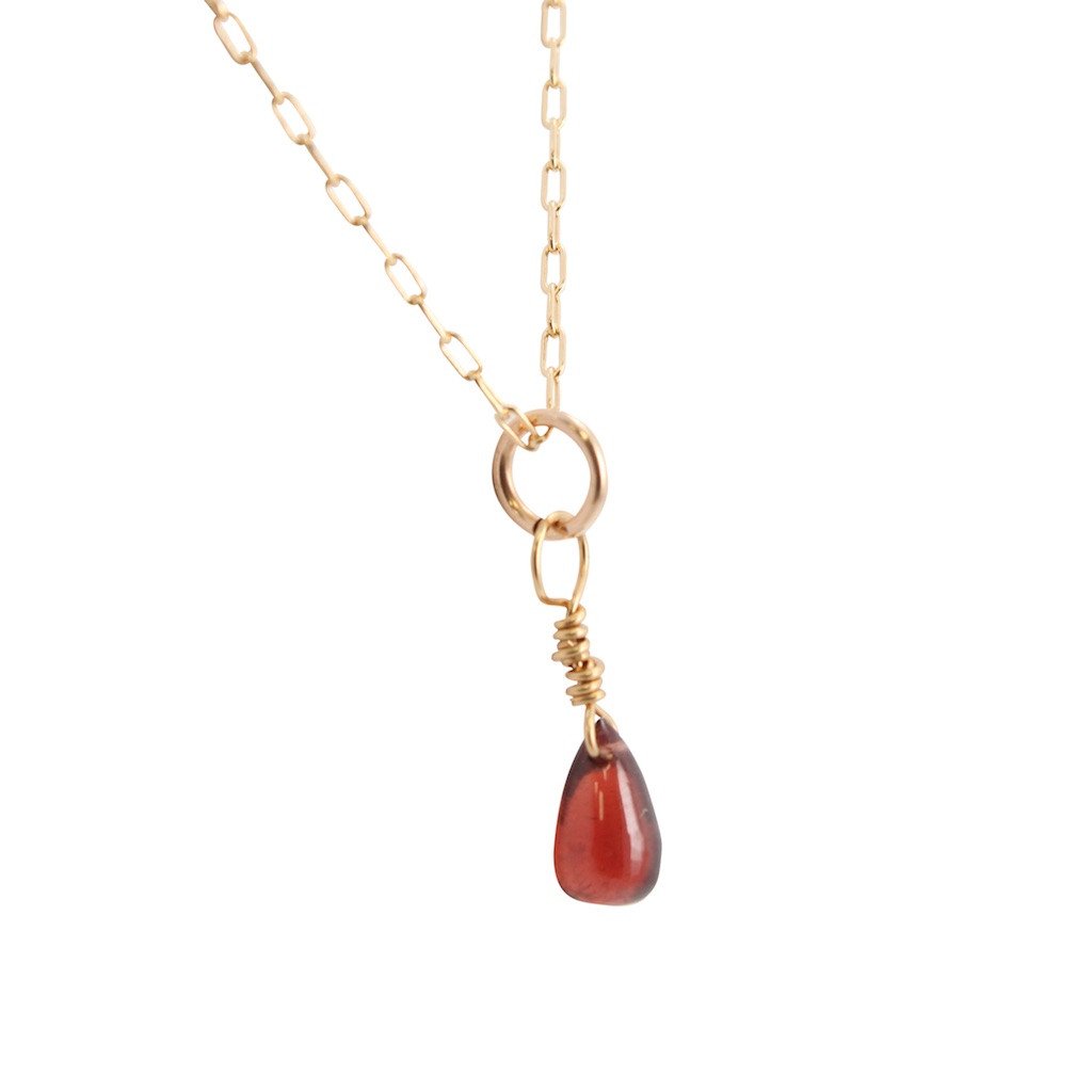 Dainty Heart Chakra Necklace with Garnet Briolette on Gold Filled Chain