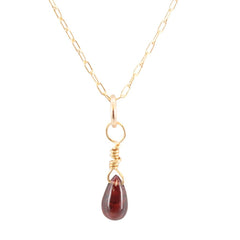 Dainty Heart Chakra Necklace with Garnet Briolette on Gold Filled Chain